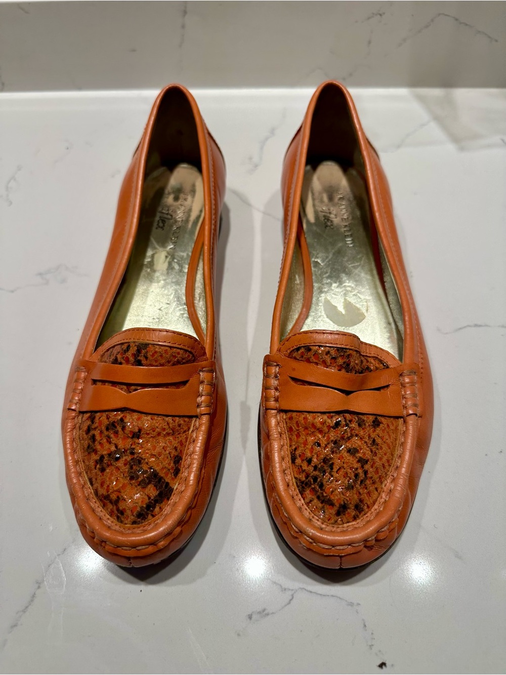 Anne Klein Orange Leather Penny Loafers - size 8.5M